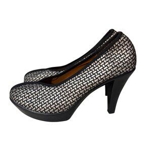 Bernie Mev Womens 10 Platform Black & Silver Woven‎ High Heel Shoes